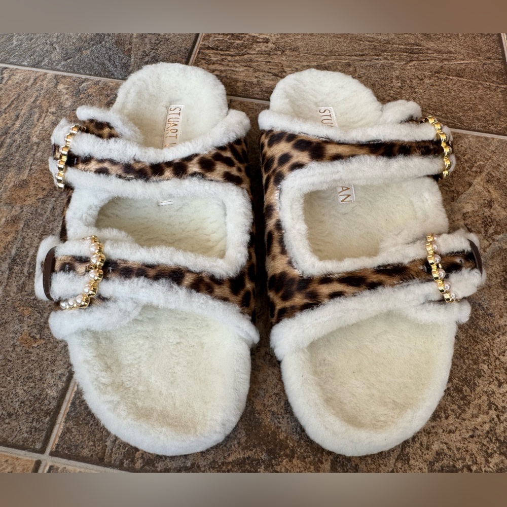 NEW!!! Stuart Weitzman Piper Chill Calfhair Pearl Sandals- Women’s Size 9.5B